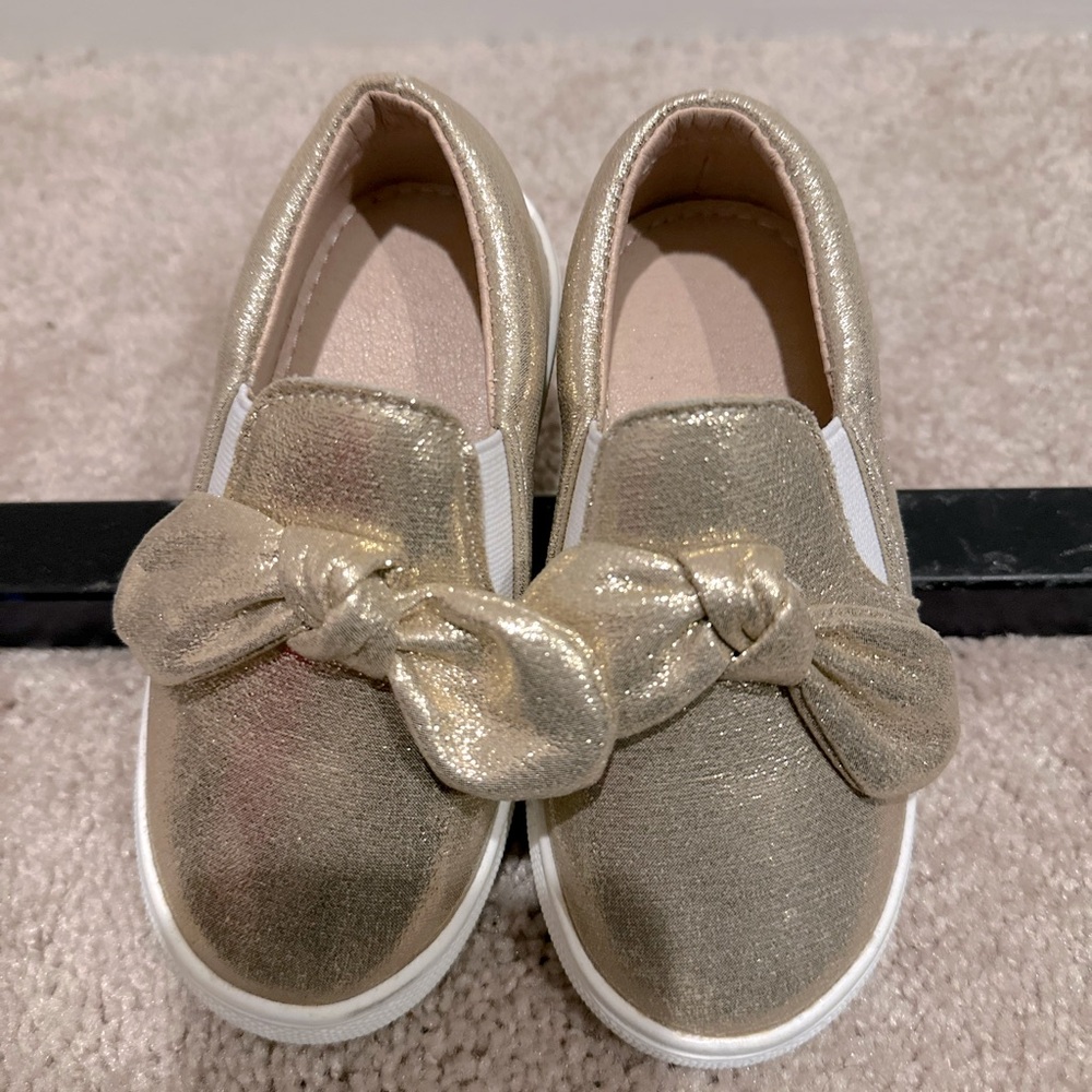 Gold Bow Kids Slip-On Shoes